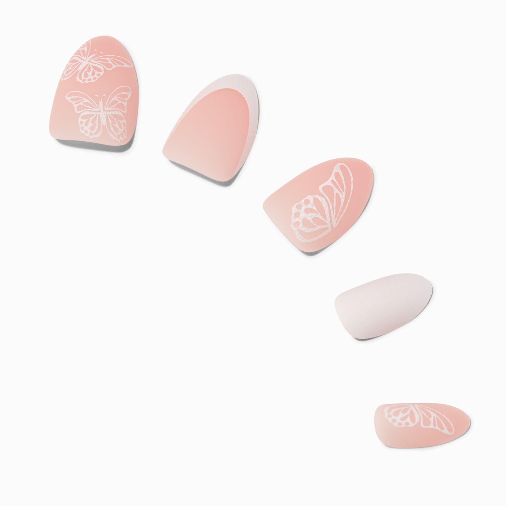 Butterfly French Short Almond Vegan Faux Nail Set - 24 Pack,