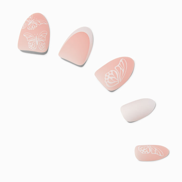 Butterfly French Short Almond Vegan Faux Nail Set - 24 Pack,