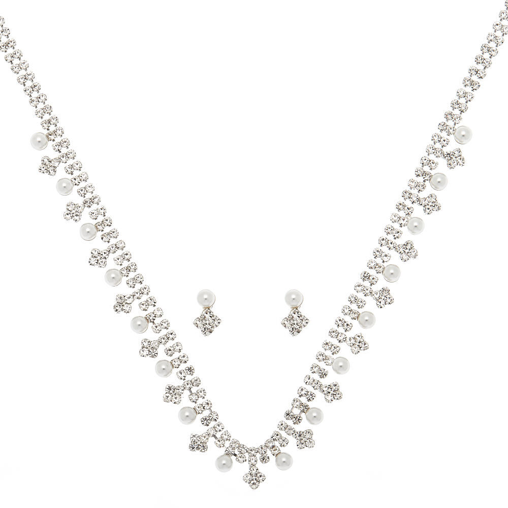 Silver tone Rhinestone Pearl Jewellery Set 2 Pack