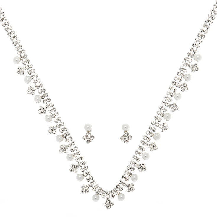 Claire's Parure de bijoux avec strass et perles d'imitation couleur argenté, lot de 2 articles