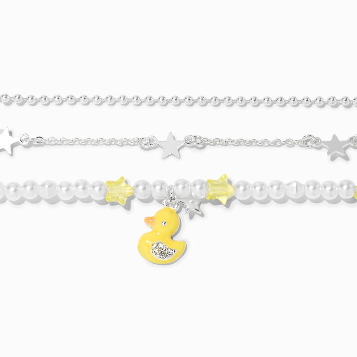 Lot de bracelets perl&eacute;s &eacute;toile canard en silicone couleur argent&eacute;e &#40;lot de 3&#41;,