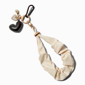 Black Heart Ivory Ribbon Wristlet Bag Charm,