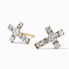 24kt Gold Plated Crystal Cross Studs Ear Piercing Kit with Ear Care Solution,