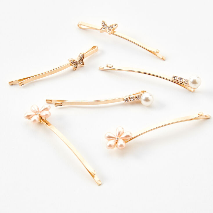 Gold Butterflies &amp; Flowers Hair Pins - 6 Pack,