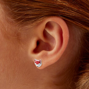 Silver-tone Crystal Fox Stud Earrings,