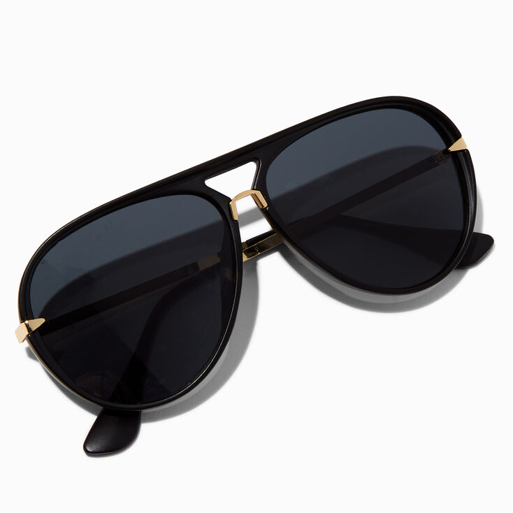 Matte Black &amp; Gold-tone Aviator Sunglasses,