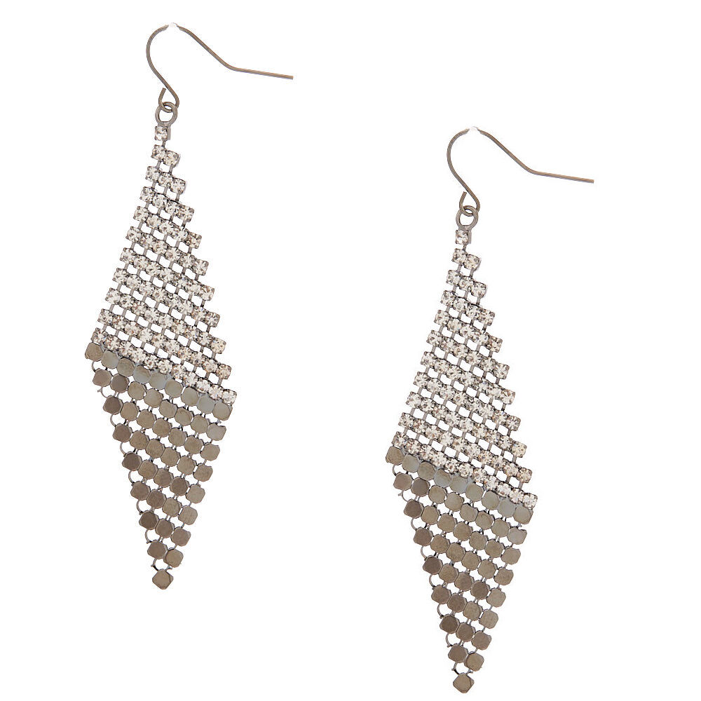 Hematite 2.5" Crystal Mesh Drop Earrings,