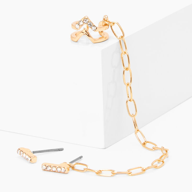 Gold Linear Crystal Connector Earrings,
