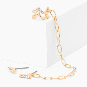 Gold Linear Crystal Connector Earrings,