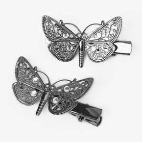 Textured Butterfly Hair Clips - Silver, 2 Pack,