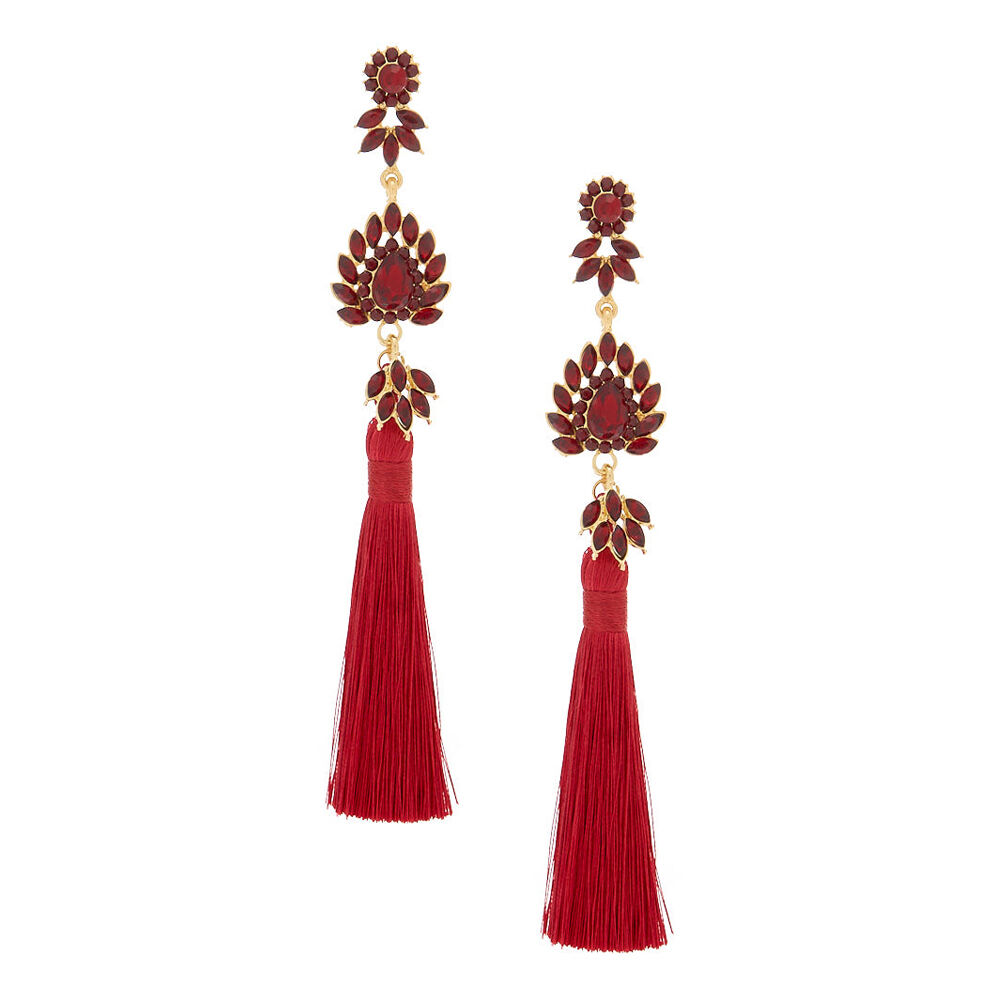 5" Embellished Tassel Earrings - Red,