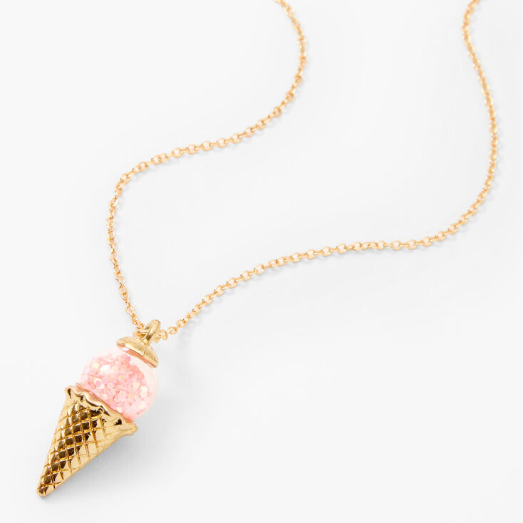 Gold Glitter Ice Cream Cone Pendant Necklace,