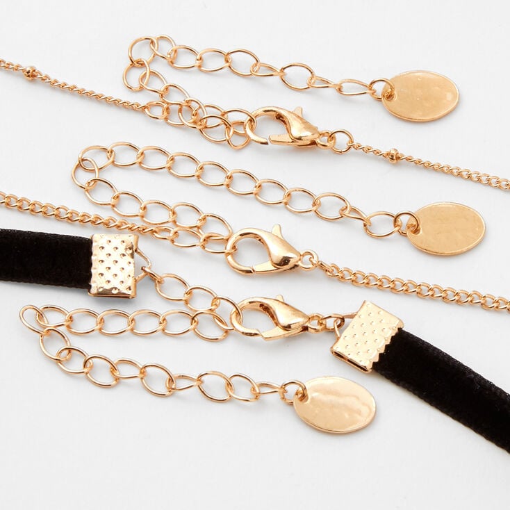Gold &amp; Black Lion Cord &amp; Chain Choker Necklaces - 3 Pack,