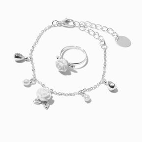 Claire&#39;s Club Pearl Rose Silver-tone Jewellery Set - 3 Pack,