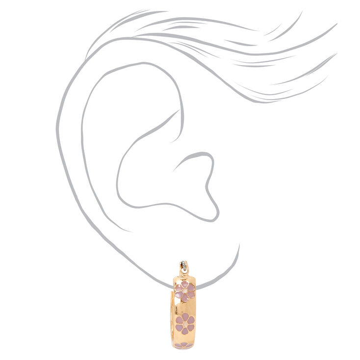 Gold 20MM Thick Daisy Hoop Earrings - Purple,