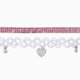 Ras-de-cou c&oelig;ur effet tatouage violet et strass roses - Lot de 2,