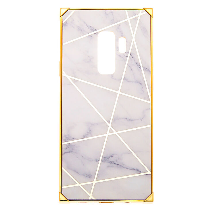 White &amp; Gold Marble Geometric Square Phone Case - Fits Samsung Galaxy S9 Plus,