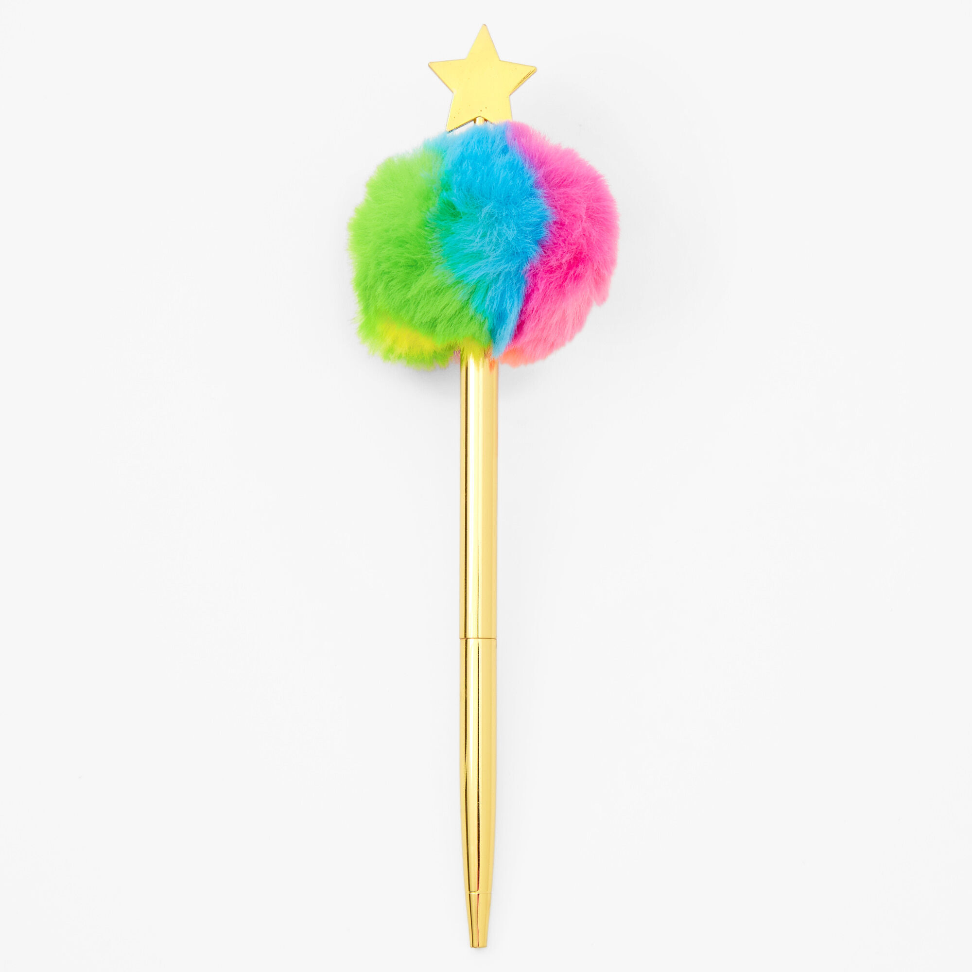 Rainbow Pom Pom Gold Star Pen,
