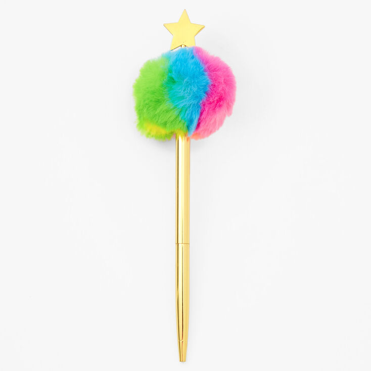 Rainbow Pom Pom Gold Star Pen,