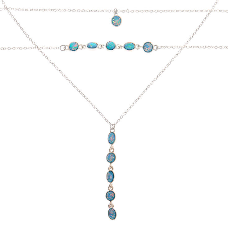 Silver Shimmer Stone Multi Strand Choker Necklace - Aqua,