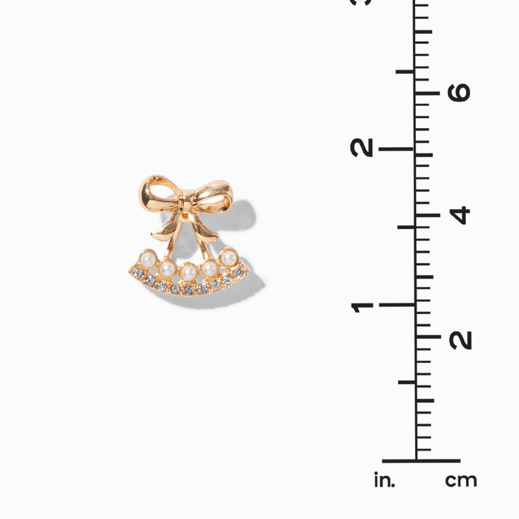 Gold-tone Pearl &amp; Crystal Bow Front &amp; Back Earrings,