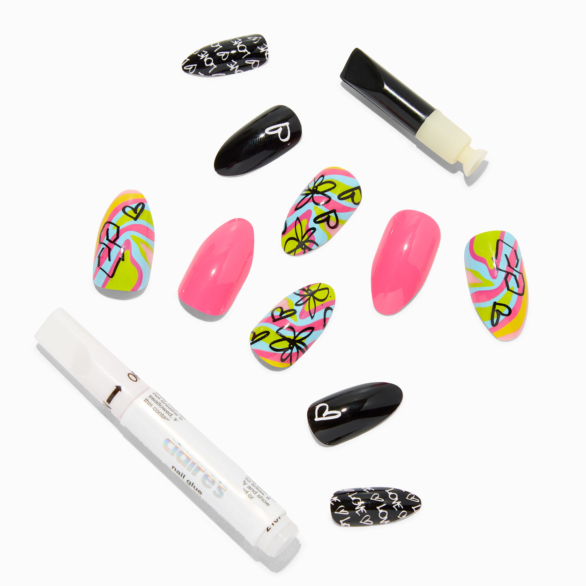 Graffiti Swirl Stiletto Vegan Faux Nail Set - 24 Pack,