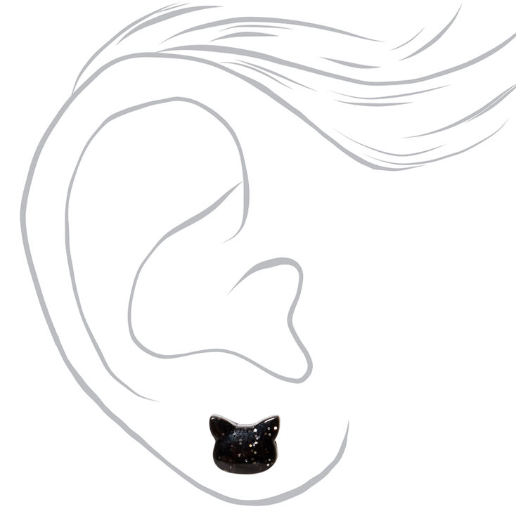 Clous d&#39;oreilles chat avec paillettes couleur argent&eacute;e - Noir,