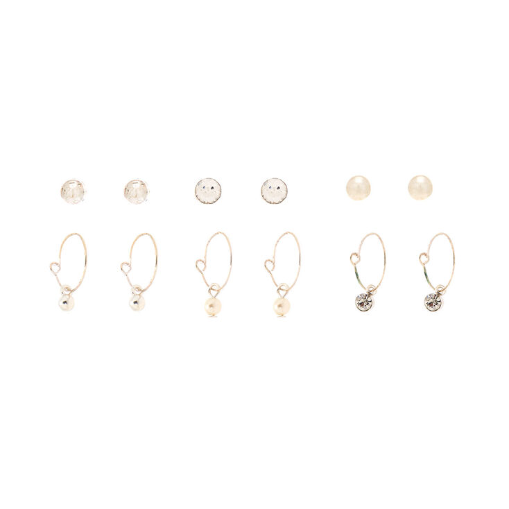 Silver Classic Crystal Pearl Mixed Earrings - 6 Pack,