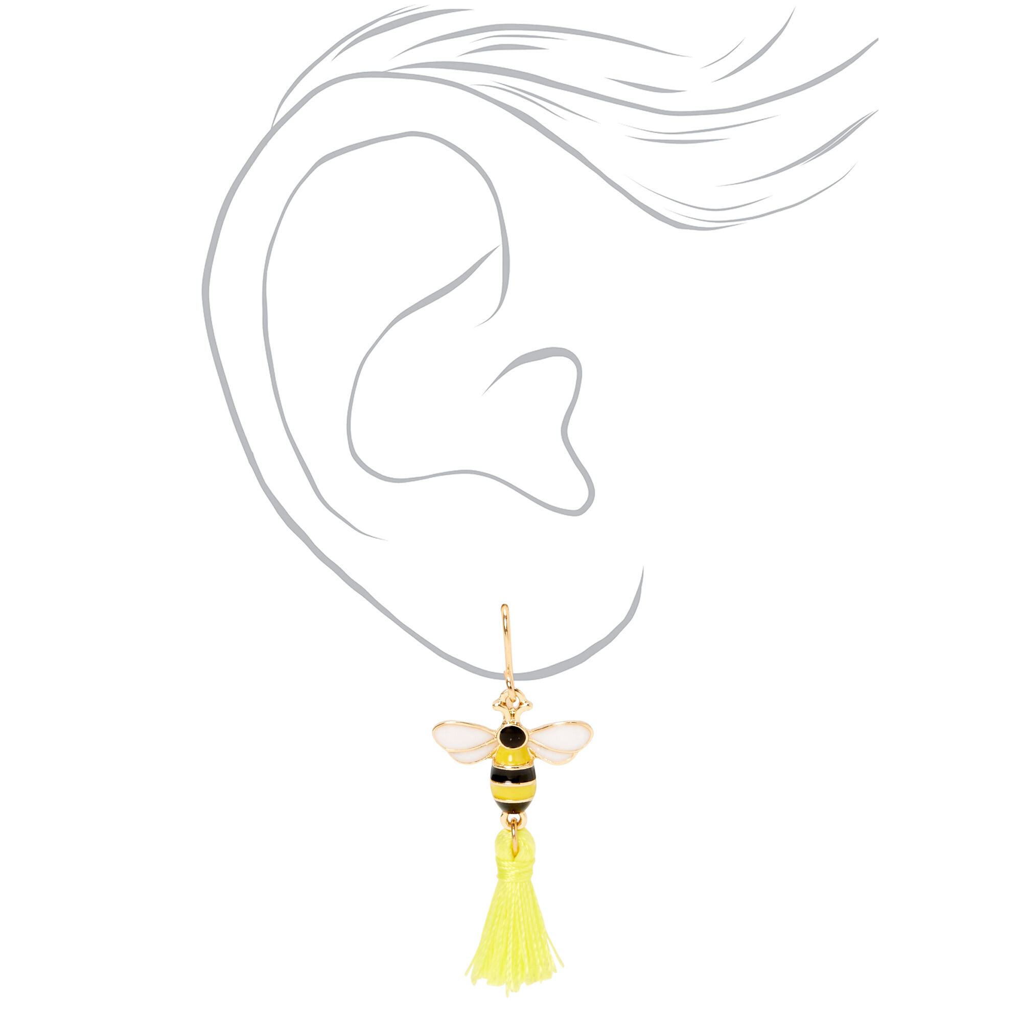 Gold 1" Bee Tassel Drop Earrings - Yellow,