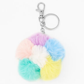 Pastel Rainbow Pom Keyring,