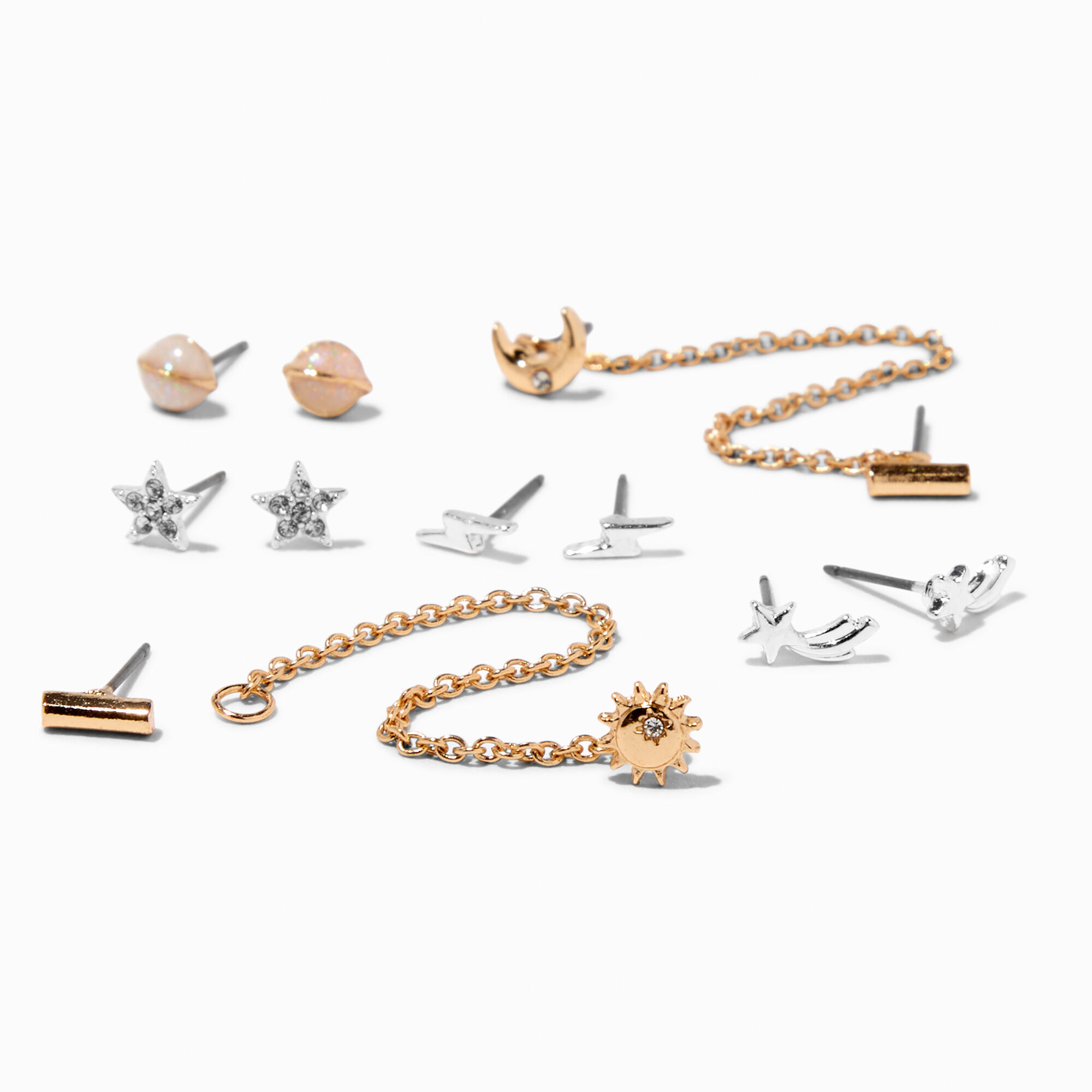 Mixed Metal Interchangeable Celestial Stud Earrings - 6 Pack,