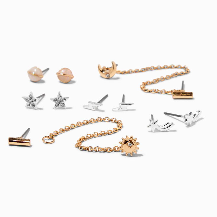 Mixed Metal Interchangeable Celestial Stud Earrings - 6 Pack,