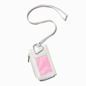 Porte-monnaie blanc iridescent avec cordon tour de cou,