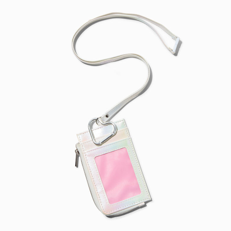 Porte-monnaie blanc iridescent avec cordon tour de cou,