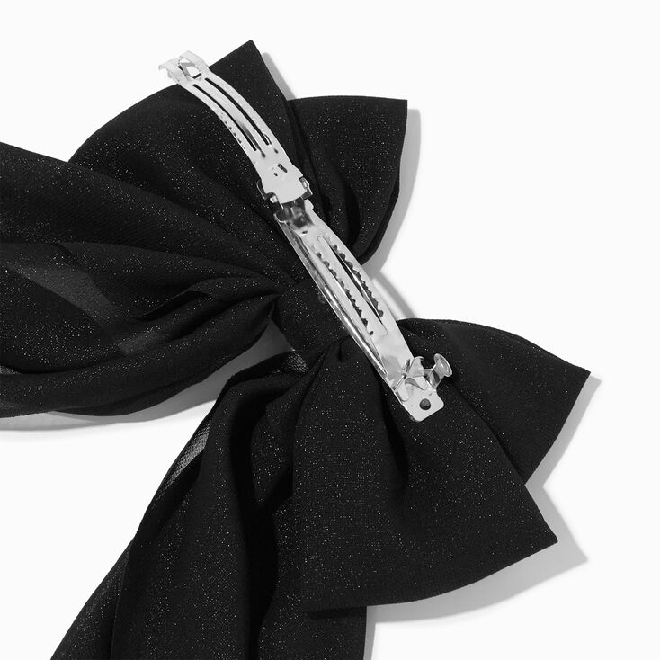 Claire's Black Satin Pearl Long Tail Bow Hair Clip