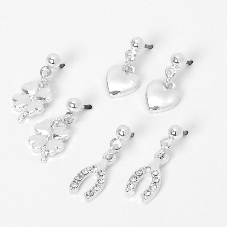 Silver Four Leaf Clover Earrings - 3 Pack,