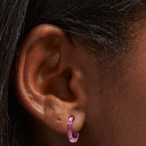 C LUXE by Claire&#39;s Pink Anodized Titanium 12MM Crystal Hoop Earrings,