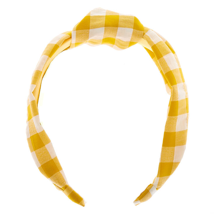 Gingham Knotted Headband - Yellow,