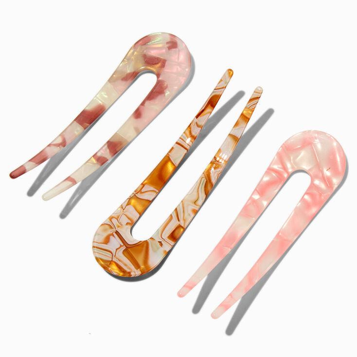 Blush Pink Marble U-Shaped Hair Pins - 3 Pack,