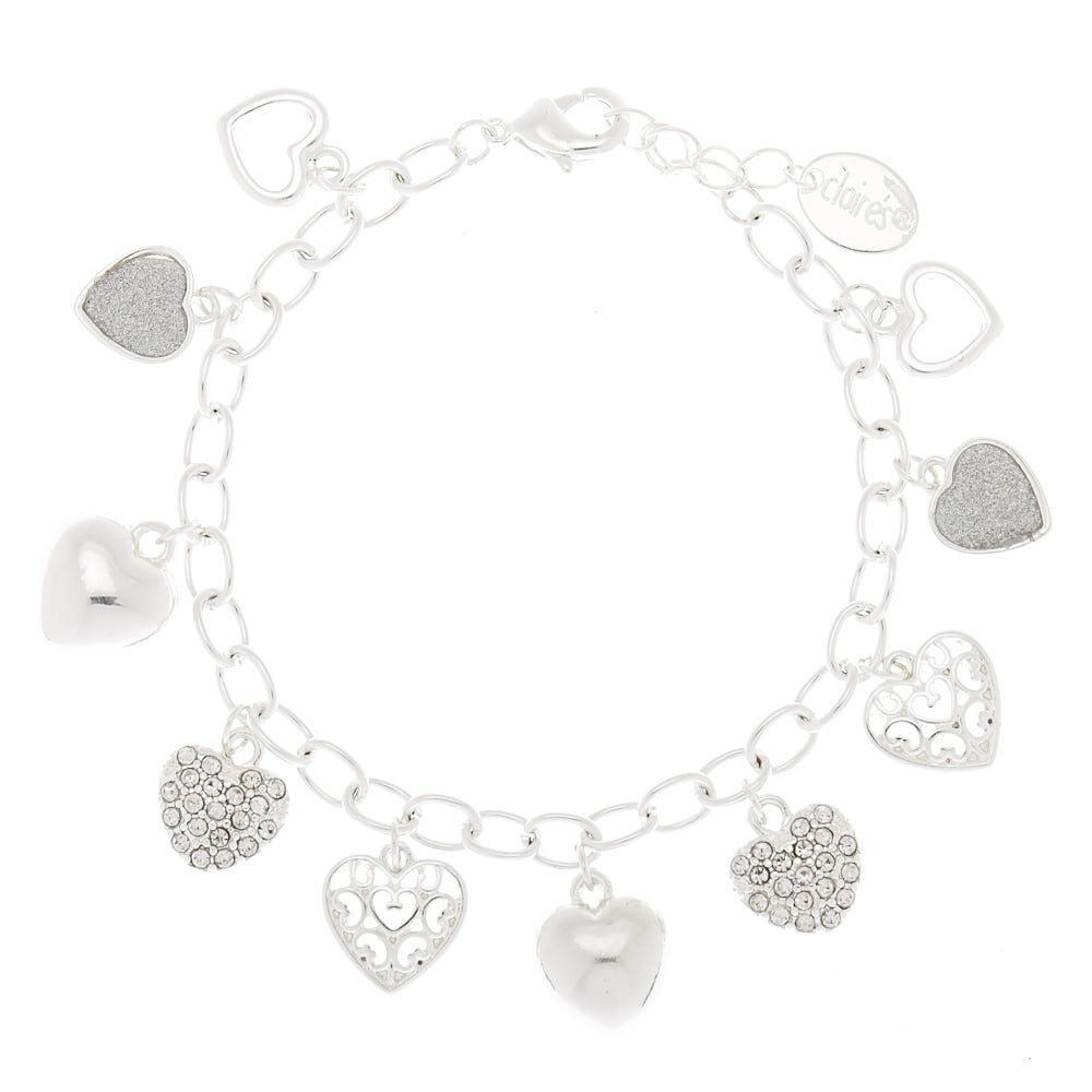 Sterling Silver Double Heart Charm Link Bracelet - Walmart.com