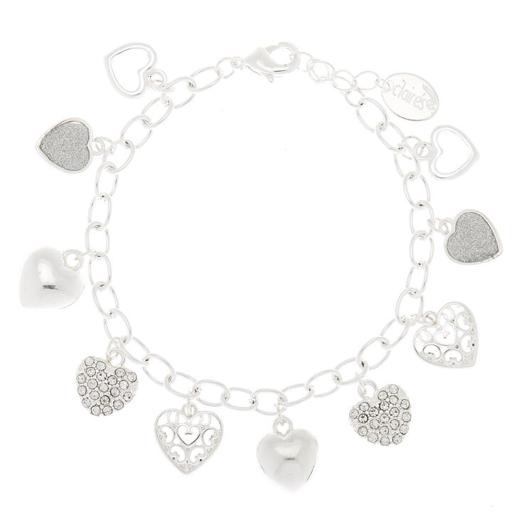 Claire's Bracelet à breloques cœur couleur argenté