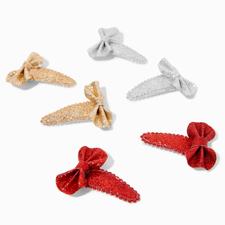 Claire&#39;s Club Glitter Bow Snap Hair Clips - 6 Pack,