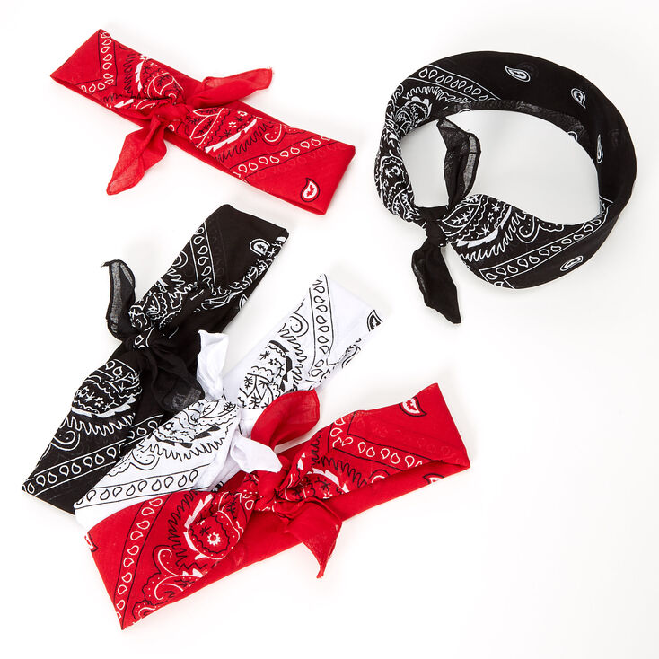 Claire's Bandeaux bandana à imprimé cachemire déclinés en noir, rouge et blanc - Lot de 5