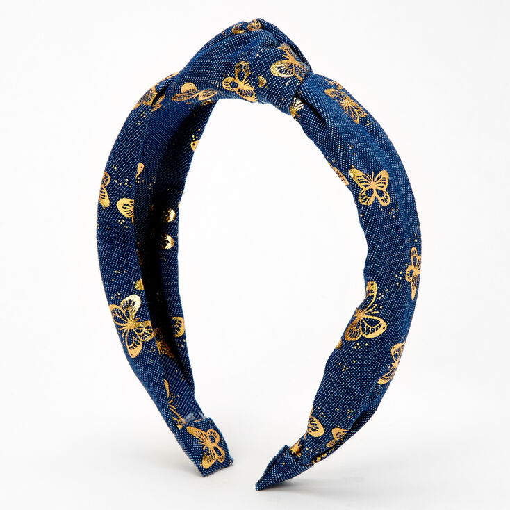 Metallic Butterfly Denim Knotted Headband,