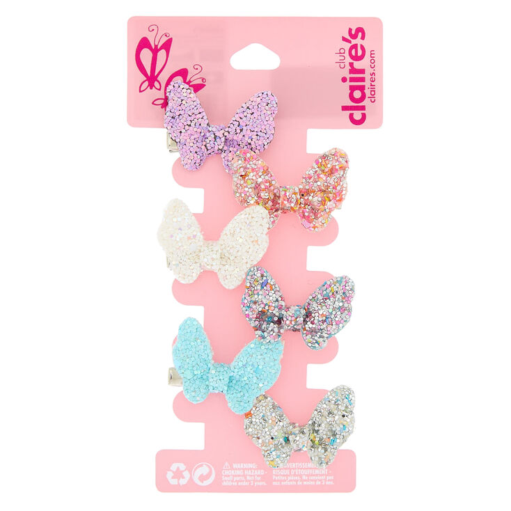Claire's Club Glitter Butterfly Hair Clips - 6 Pack | Claire's