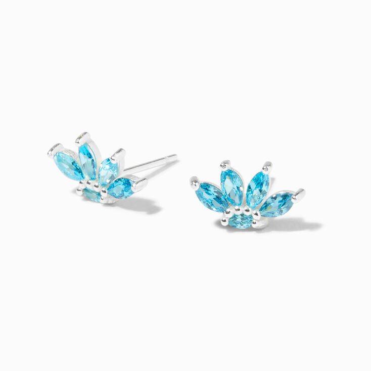 Sterling Silver Cubic Zirconia Aqua Petal Stud Earrings,