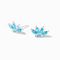 Sterling Silver Cubic Zirconia Aqua Petal Stud Earrings,