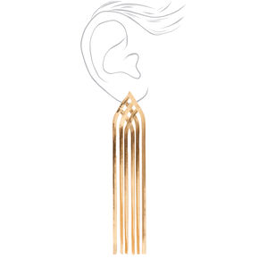 Gold-tone Herribone Chain Fringe Drop Earrings,