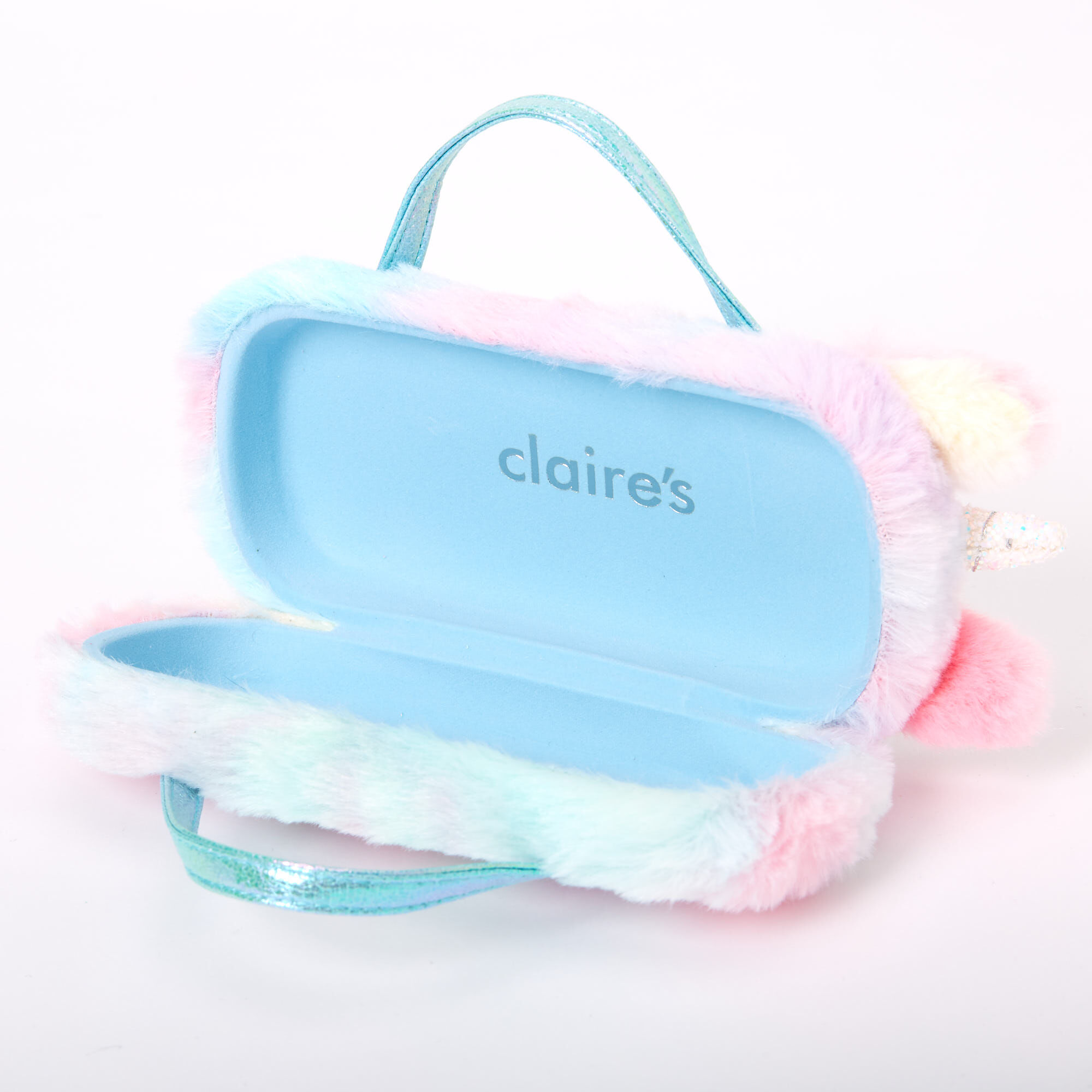 Claire s Club Rainbow Fur Unicorn Sunglasses Case