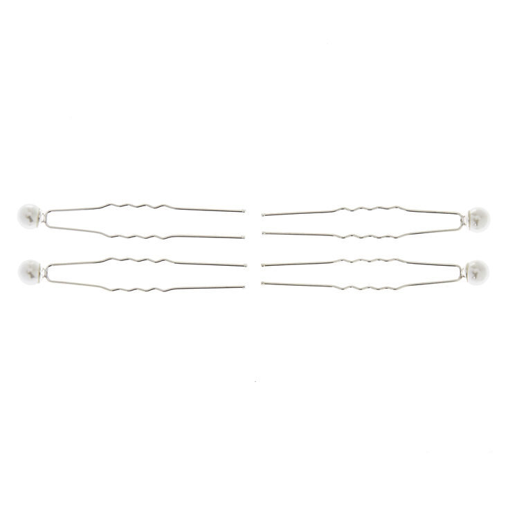 Pearl Hair Pins - White, 6 Pack,